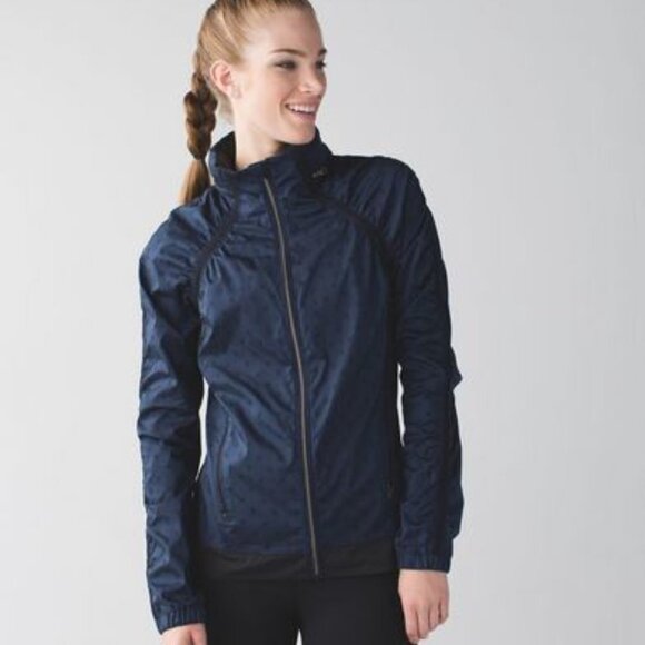 Lululemon Gather And Sprint Jacket Ghost Dot Deep Navy Black / Black Siz… - Picture 1 of 10